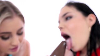 Lesbian with big boobs fucks her blonde sexy GF