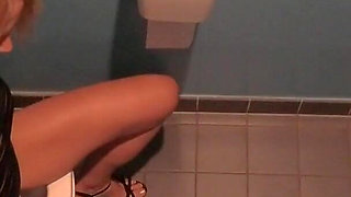 Kinky Slut Finds Dildo on Disco Toilet and Fucks Him