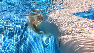 Nude Pool Tease and Masturbation While He Watches