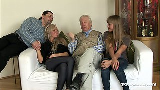 They go for a casting and end up fucking on set with two mature guys!