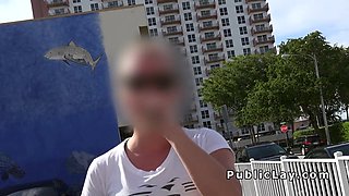 Blonde in bikini bangs for cash