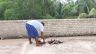 Beautiful Indian Village Aunty Hot Romance Big Boobs Press and Pussy Fucking on the Roof Over