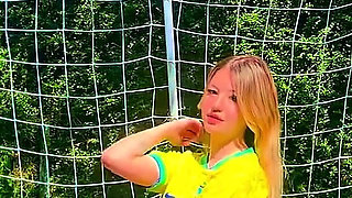 Brazilian Football Girl Jersey Tease to Lingerie Orgasm