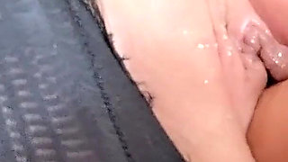 Slutty Woman Masturbates Her Shaved Pussy with a Dildo in Torn Pantyhose and Orgasms Close-up
