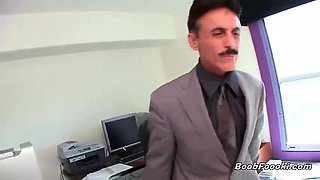 Alluring brunette secretary slut with nice tits and some