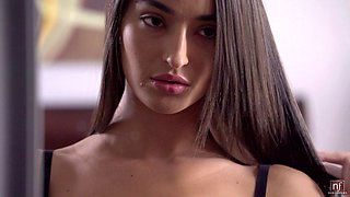 Charming girlfriend Emily Willis in stockings moans during sex