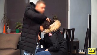 Debt4k. debt collector pulls out cock to fuked black-haired debtor