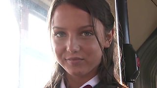 Young girl has anal sex on the public bus
