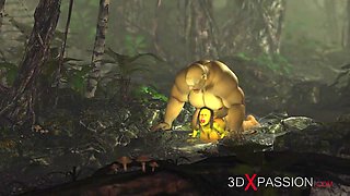 Green monster Ogre fucks hard a horny female goblin Arwen in the enchanted forest