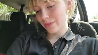 Teen fingers pussy in car