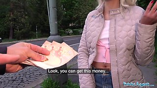 Blonde flashes  her tits of cash and is ready for more