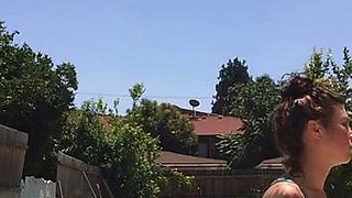 Beautiful Brunette Big Boobs Rides Fake Cock
