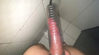 naughty stepsister caught me using the penis pump in the bathroom with my 7 inch dick and came to share the shower with me