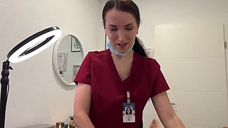 Hot nurse gives handjob with latex gloves and takes cock deep in throat
