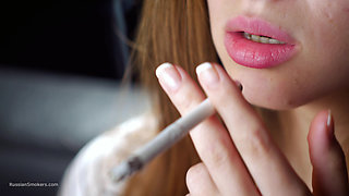 Soft Russian Beauty Smoking Cigarette Calm Moments