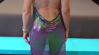 Metallic Iridescent Dress with High Heels