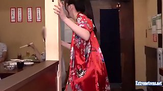 Ayase Himari fucks restaurant customers while others eat fantasy public sex skinny ass idol pounded on tables gets creampie