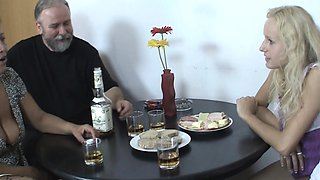 Old couple seduce blonde teen into family 3some