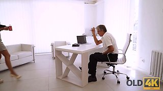 Old4k. fresher evelyn neill wants promotion and receives aged pecker