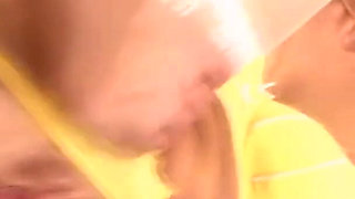 Stockinged blonde teen gets her ass toyed and drilled with cock