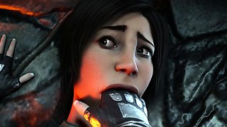 3D Lara Croft lesbian pussy licking