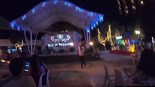 Amateur couple watches a fire show and has hot sex once back in the hotel