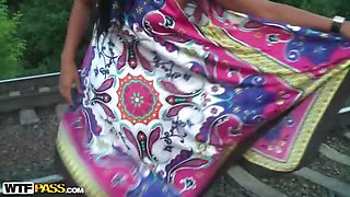 Sexy girlfriend flashing in public