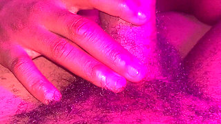 Getting Toe Clenching in Head in Sexy Pink Lighting by Horny Ebony Teen Close up