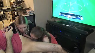 Double Blowjob While He Plays FIFA