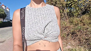 Stepdaughter Flashes Her Tits, Ass and Pussy Outdoors While Walking Around Town