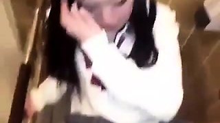 Chinese slut in schoolgirl outfit gets creampied on toilet