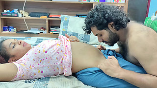 Hot couple lip lock with navel lick and boobs press