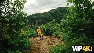 Vip4k. crazy female hiker bangs in the woods