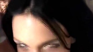 Sweet looking French brunette whore fucking big pecker