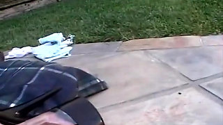 Sexy Lesbian Blondes Having Outdoor Fuck with Dildo