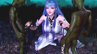 Horny 3D Slut Babe Gets Fucked by Big Cock Elf in Cosplay Threesome