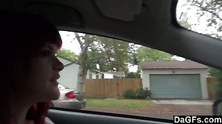 Redhead Emo Showing Tits In Car