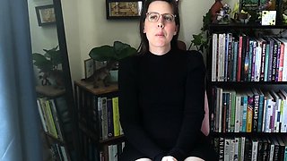 Small titted brunette Sharron with glasses masturbates