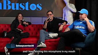 Fucks a HUGE cock fan while her cuckold husband watches -