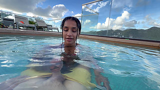 Busty India Gives an Amazing Blowjob in the Hotel Pool to Everyone's Glass- Yasmina Khan