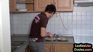 21yo babes pegging pathetic loser's bum while jerking h