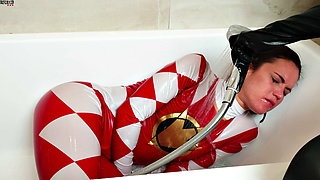 Power Ranger Girl defeated and hardly humiliated by Blondie