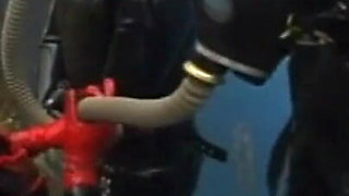 Dominating gas mask man