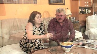 Cute girl rides old dick when he leaves