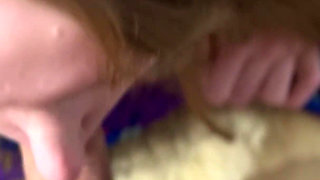 Quick Blowjob While Lying on the Desk and Then on My Knees