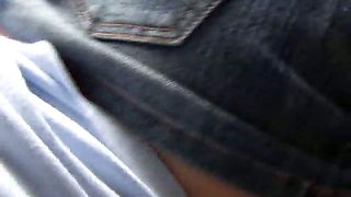 Superb teen in mini jeans skirt Maddie gives lap dance to a