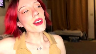 Small titted redhead amateur riding penis in close up