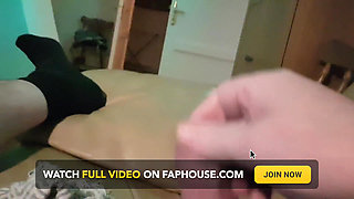 My Friend Is Lying on the Sofa in the Wet on a Wet Little Hole, He Jerks off His Cock