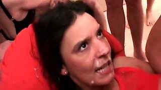 Bukkake jizz spraying on mature slut