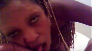 Ebony slave Nathalie Loulendo licks her boss's cock